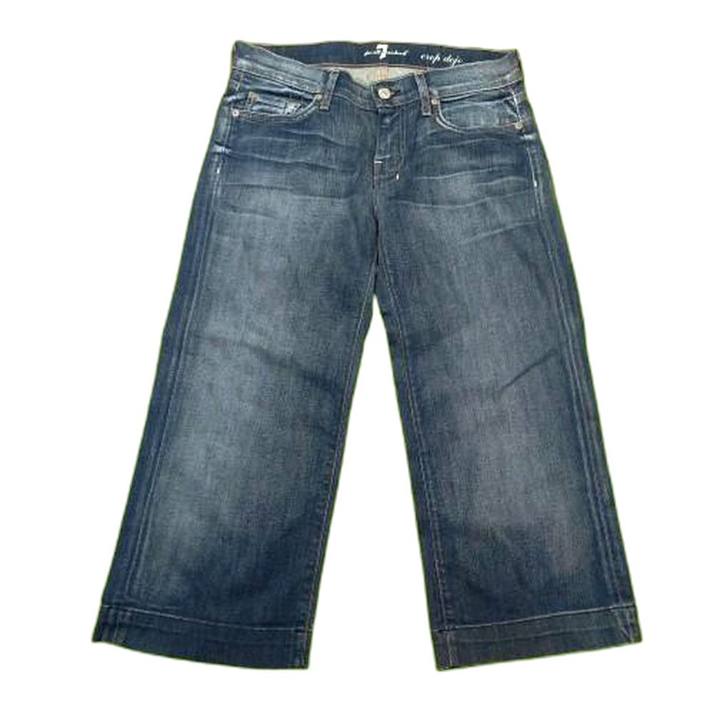 7 For All Mankind Crop Dojo Jeans Women’s 28 Wide Leg Denim Embroidered Pockets